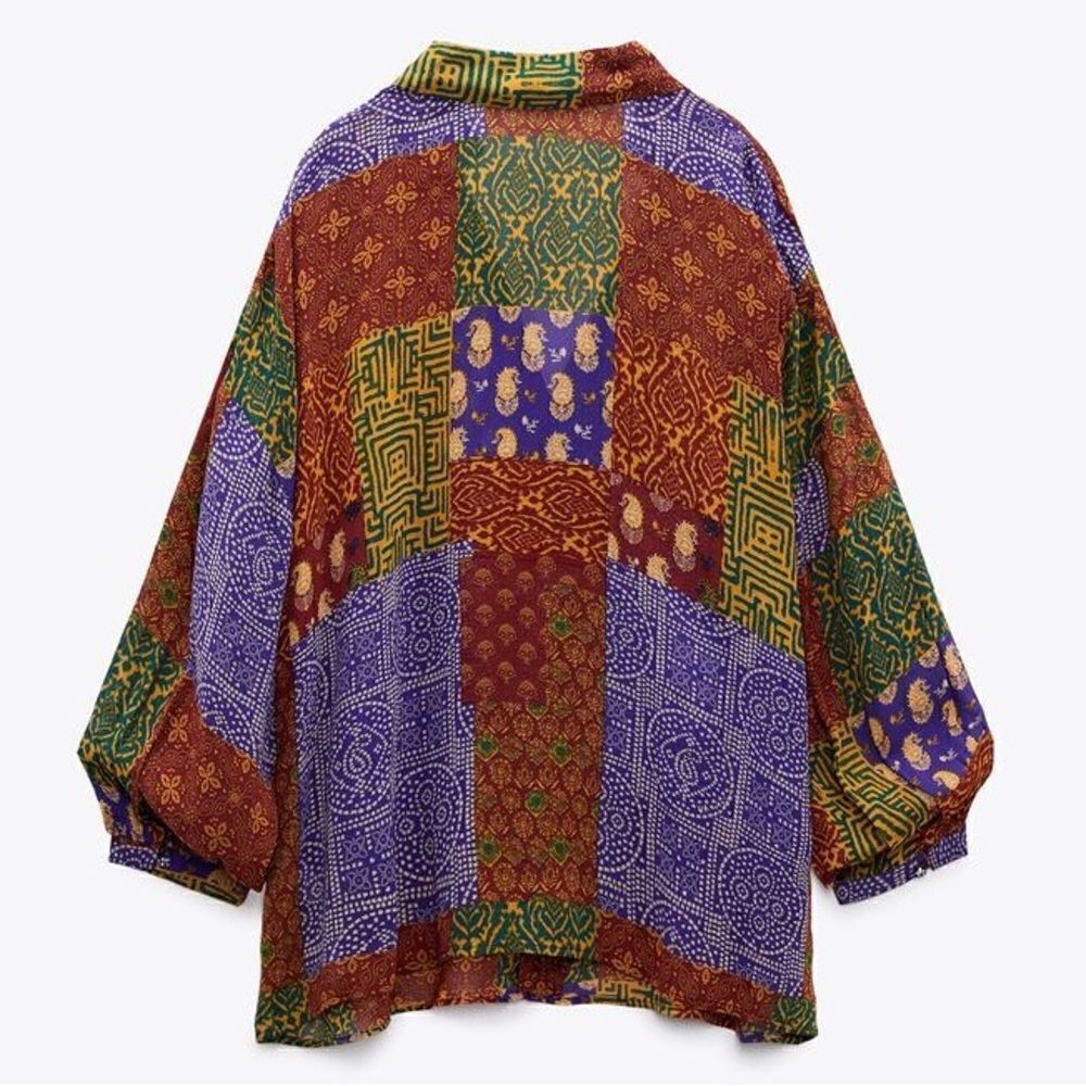ZARA PATCHWORK PRINTED OVERSIZED BLOUSE - Picture 5 of 7
